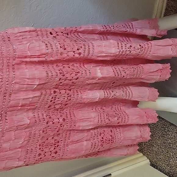 CUTE OPTIONS Barbie Pink Ombre Lace Circle Peasant Gypsy Maxi Skirt - Picture 3 of 8